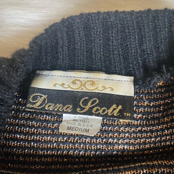 Vintage 80s Dana Scott Black Metallic Sweater Medium Fireworks - Picture 3 of 10
